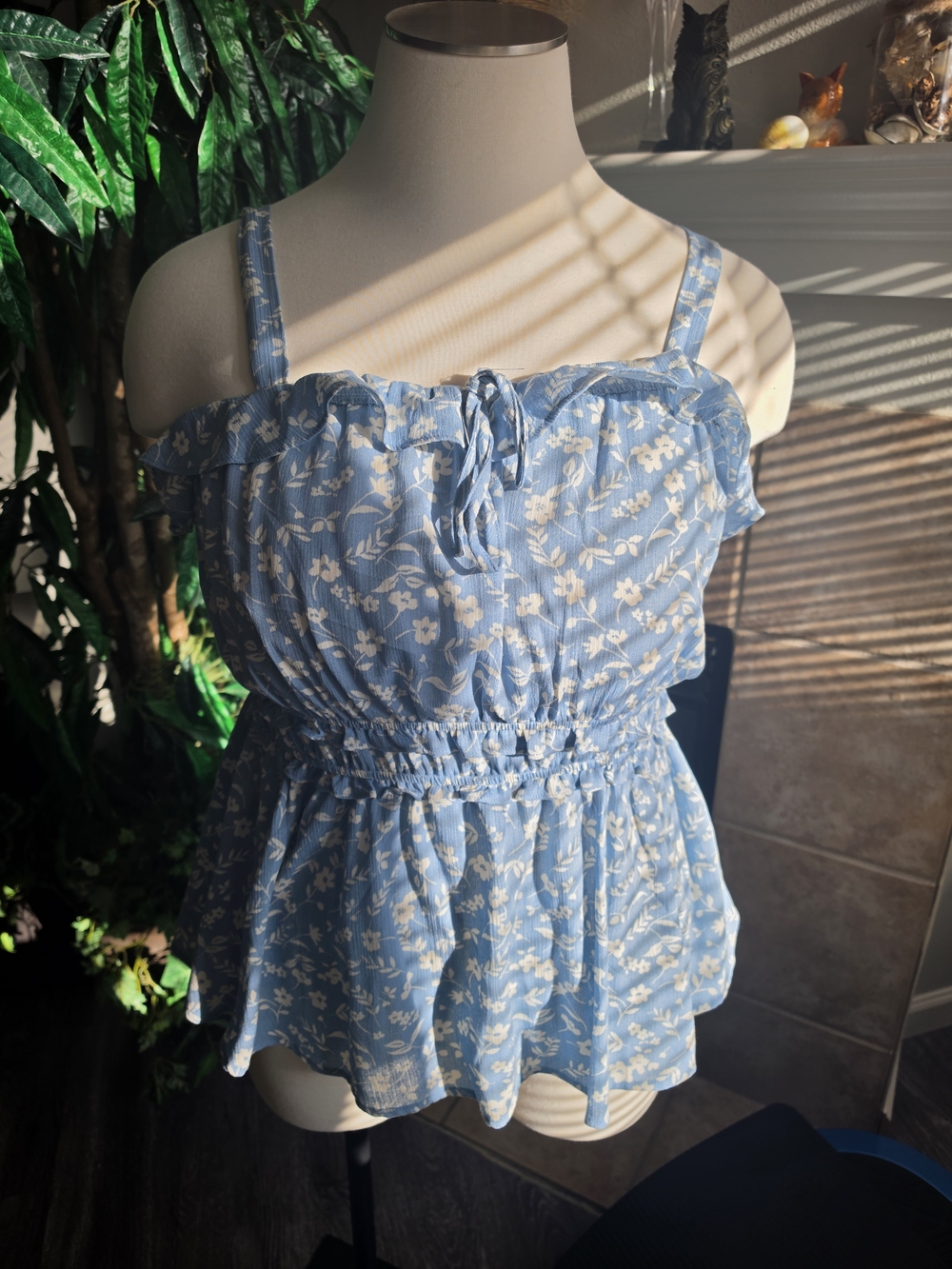 torrid Light Blue Floral Smocked Peplum Camisole